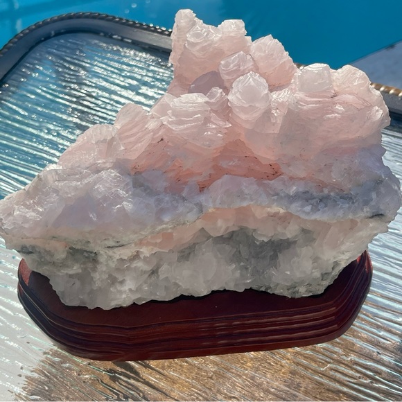Mangano Calcite Large Pink Calcite Cluster w/ Wood Base Pink Calcite Home Decor - Picture 11 of 17